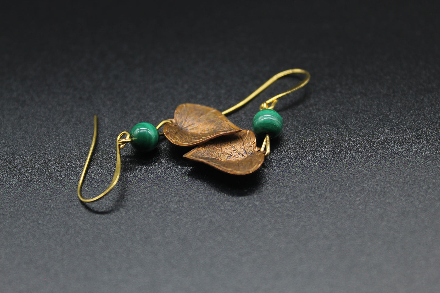 Malachite Copper Leaf Earrings