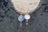 Oregon sunstone and mother of pearl gold drop earrings by Luminous Moon