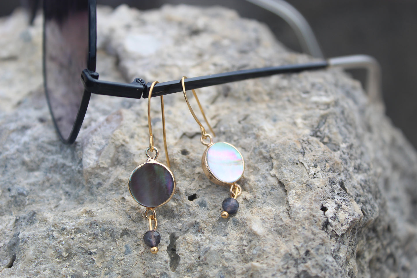 Cut Shell Blue Iolite Gemstone Earrings