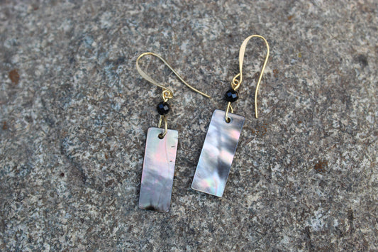 Cut Shell Black Spinel Gemstone Earrings