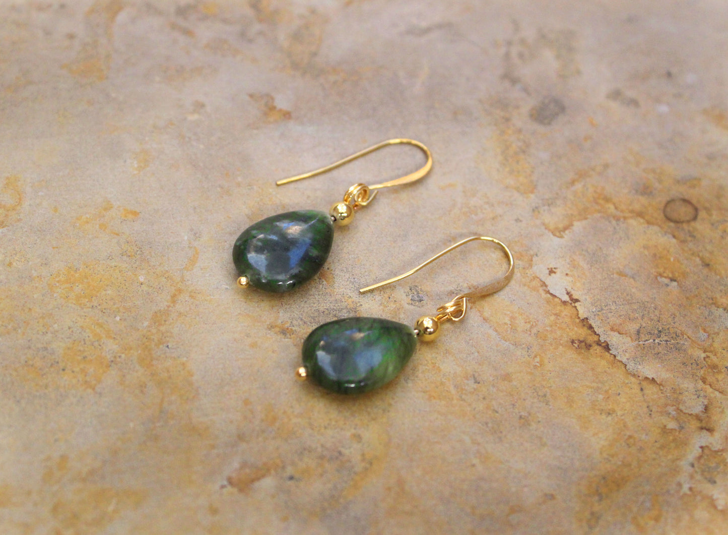 Nephrite Jade Gold Drop Earrings