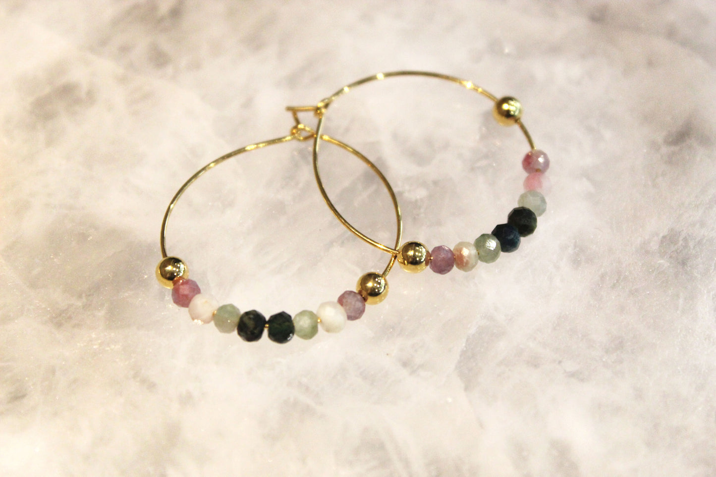 Watermelon Tourmaline Gemstone Hoops