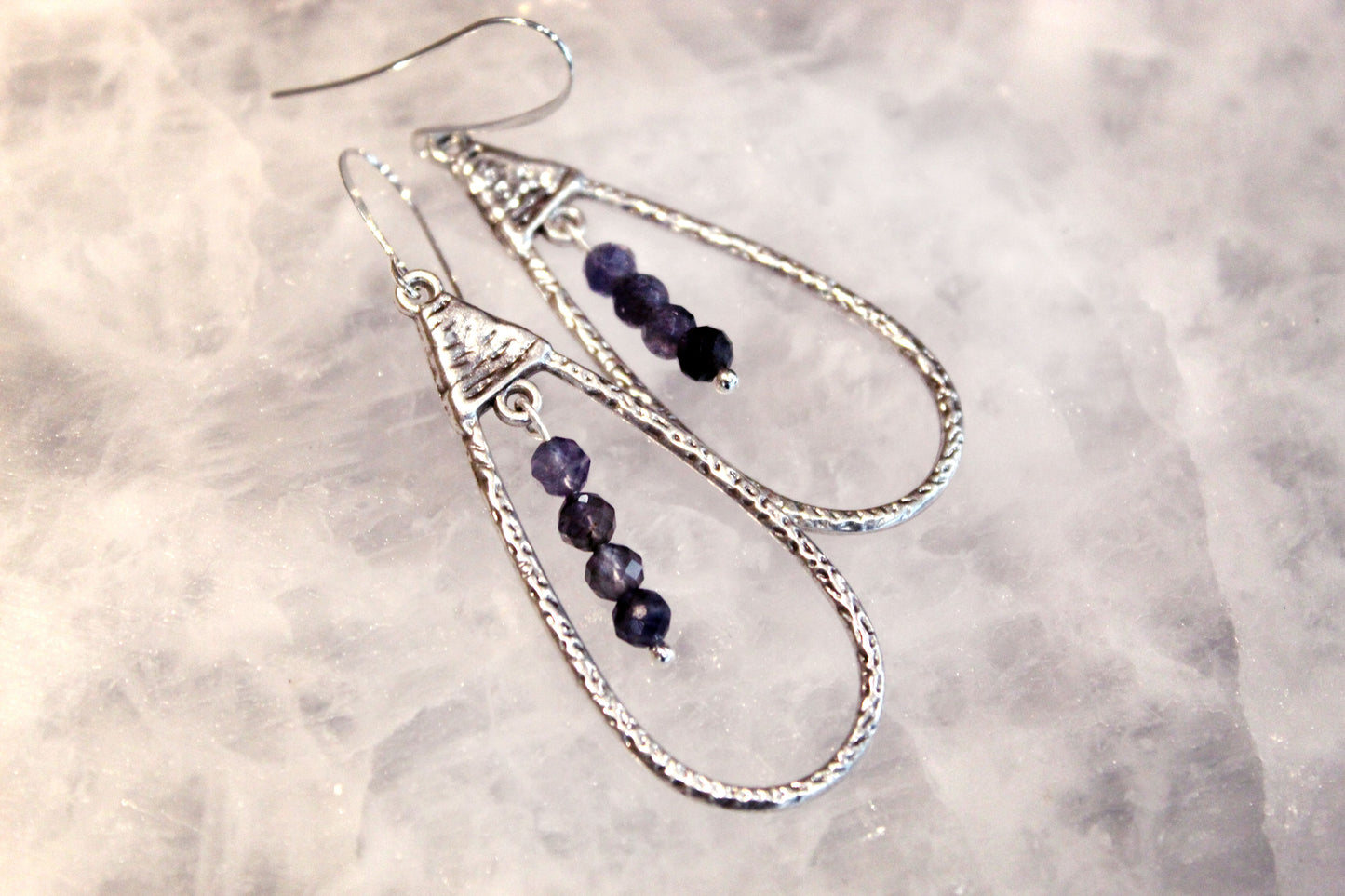 Blue Iolite Silver Drop Earrings