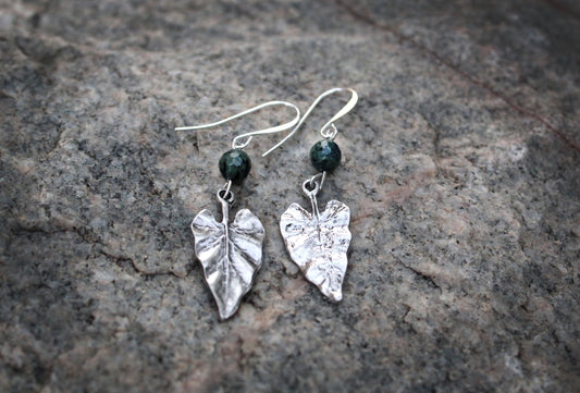 Moss Agate Falling Leaves Silver Earrings
