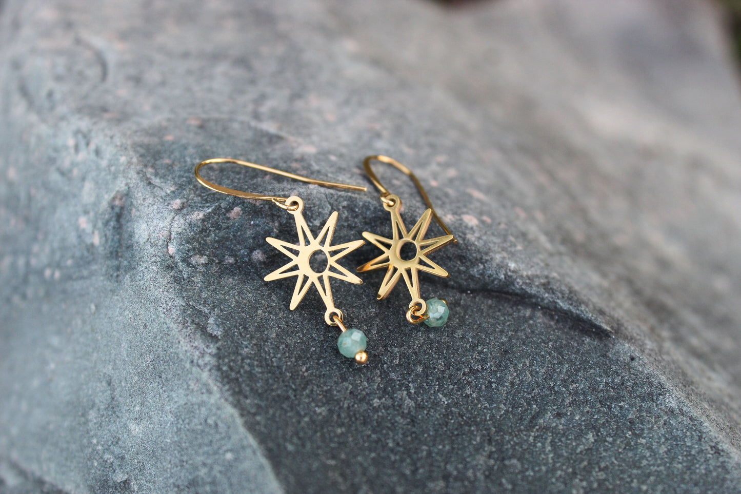 Green Kyanite Gold Star Earrings