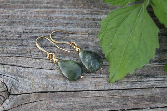 Nephrite Jade Gold Drop Earrings