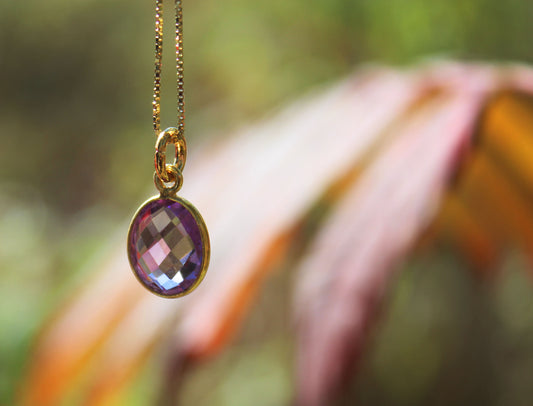 Amethyst Gemstone Necklace with 14k  Gold-plated Sterling Silver Chain