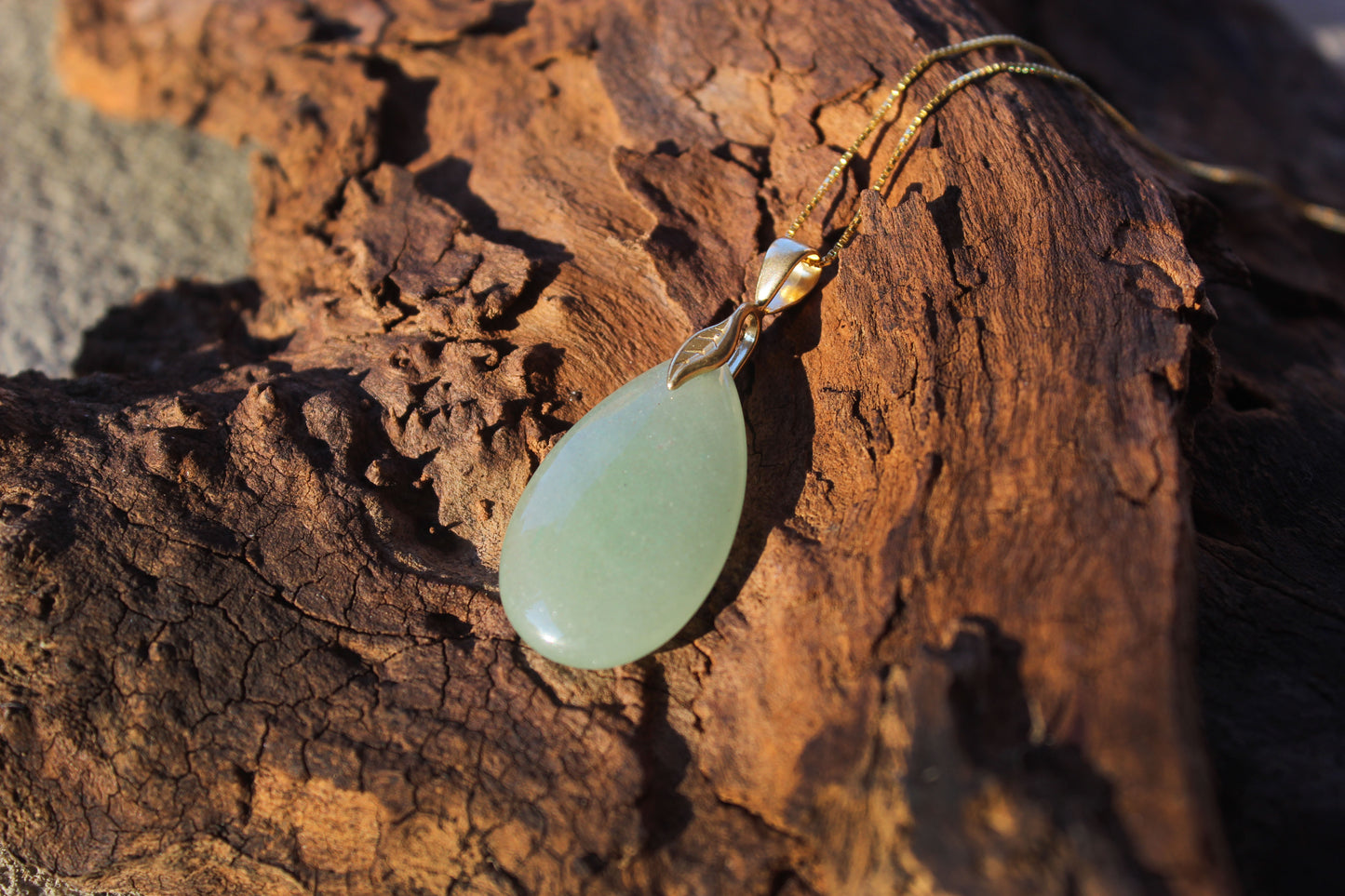 Green Aventurine Gemstone Teardrop Pendant Necklace with 20” 14k Gold-plated chain