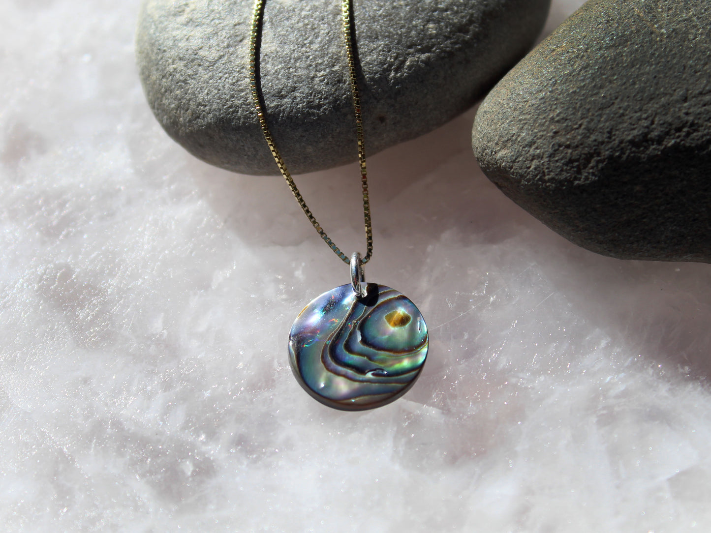 Hand Cut Abalone Pendant Necklace with 18” Sterling Silver chain