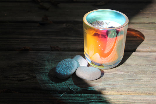 Lavender Soy Wax Candle with Natural Amethyst Gemstones and Michigan-Grown Lavender Buds