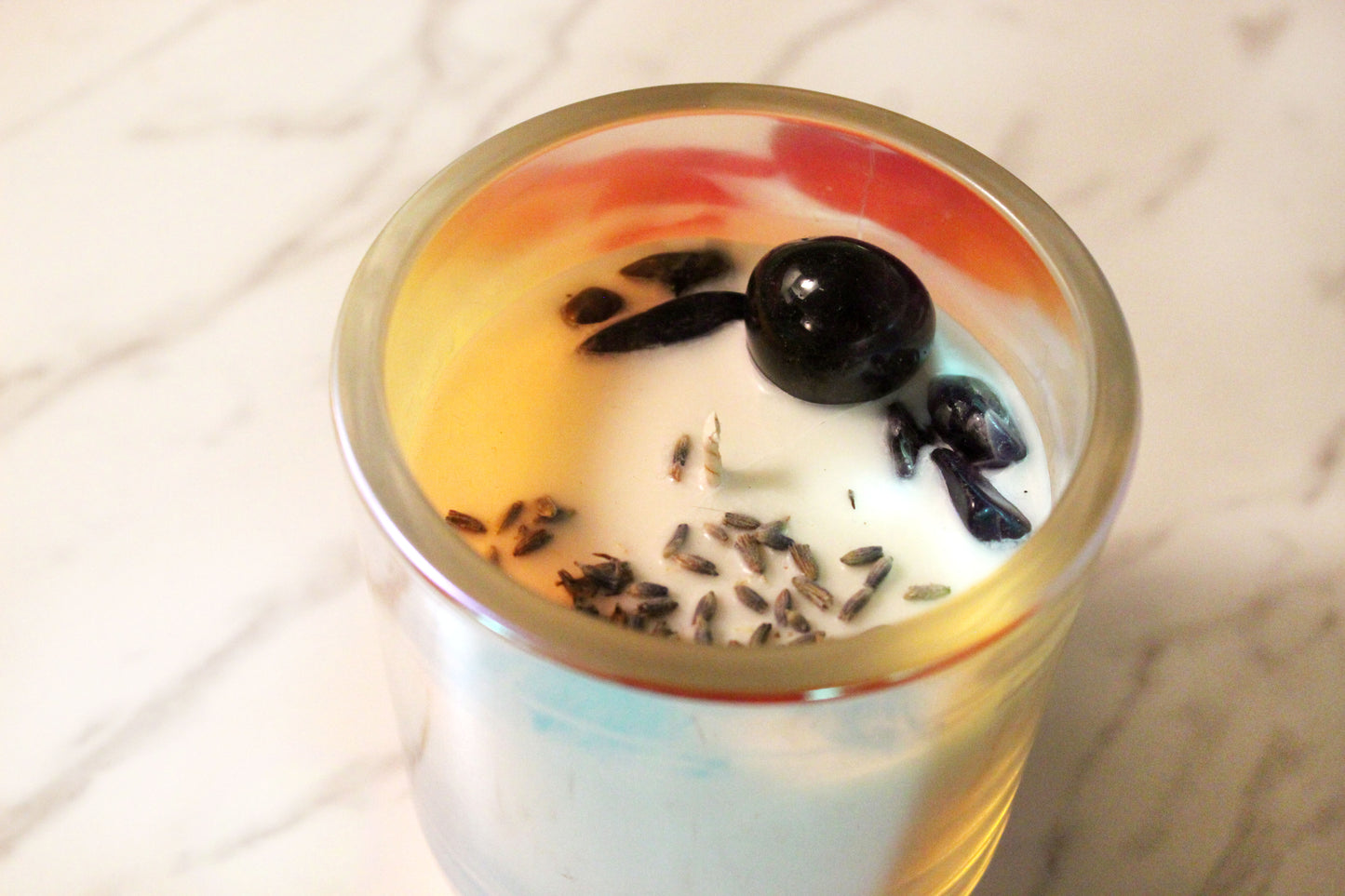 Lavender Soy Wax Candle with Natural Amethyst Gemstones and Michigan-Grown Lavender Buds