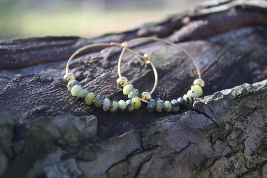 Natural Yellow Opal Gold Hoops