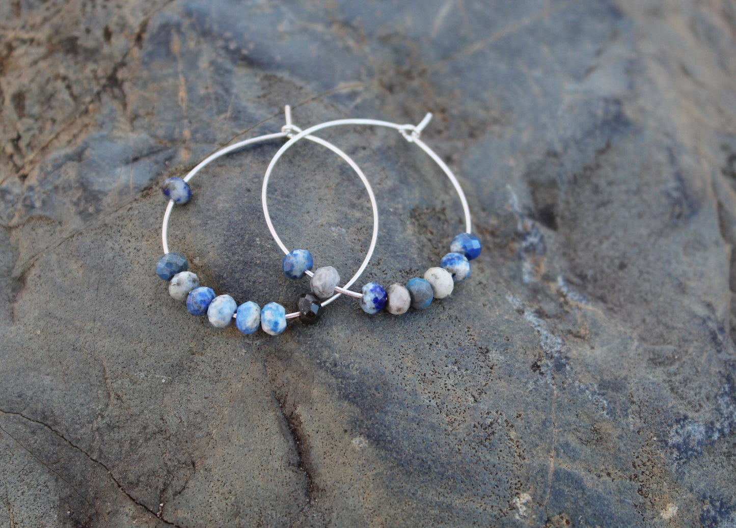 Natural Afghani Lapis Silver Hoop Earrings
