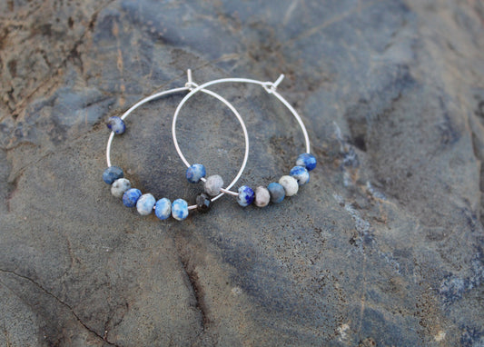 Natural Afghani Lapis Silver Hoop Earrings