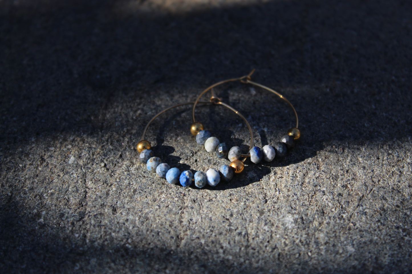 Natural Afghani Lapis Gold Hoop Earrings