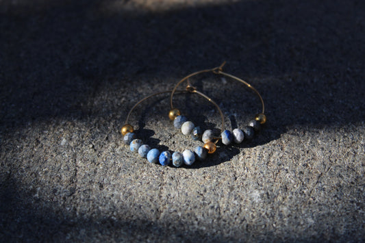 Natural Afghani Lapis Gold Hoop Earrings