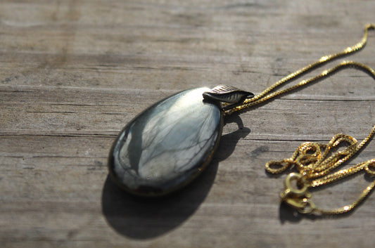 Natural Pyrite Metallic Teardrop Necklace with 14k Gold-plated Sterling Silver Chain