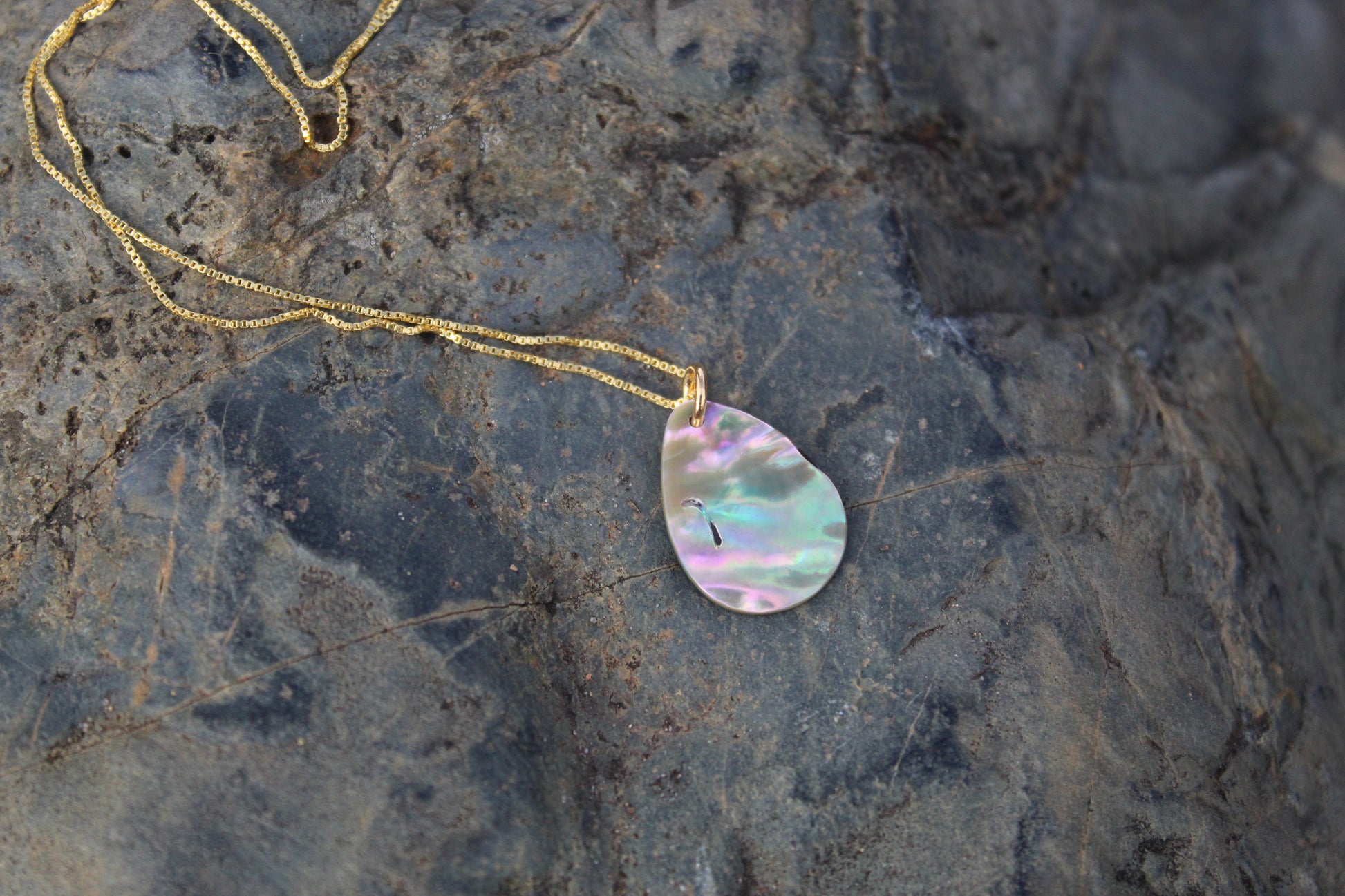 Aurora abalone teardrop necklace in 14K gold-plated sterling silver