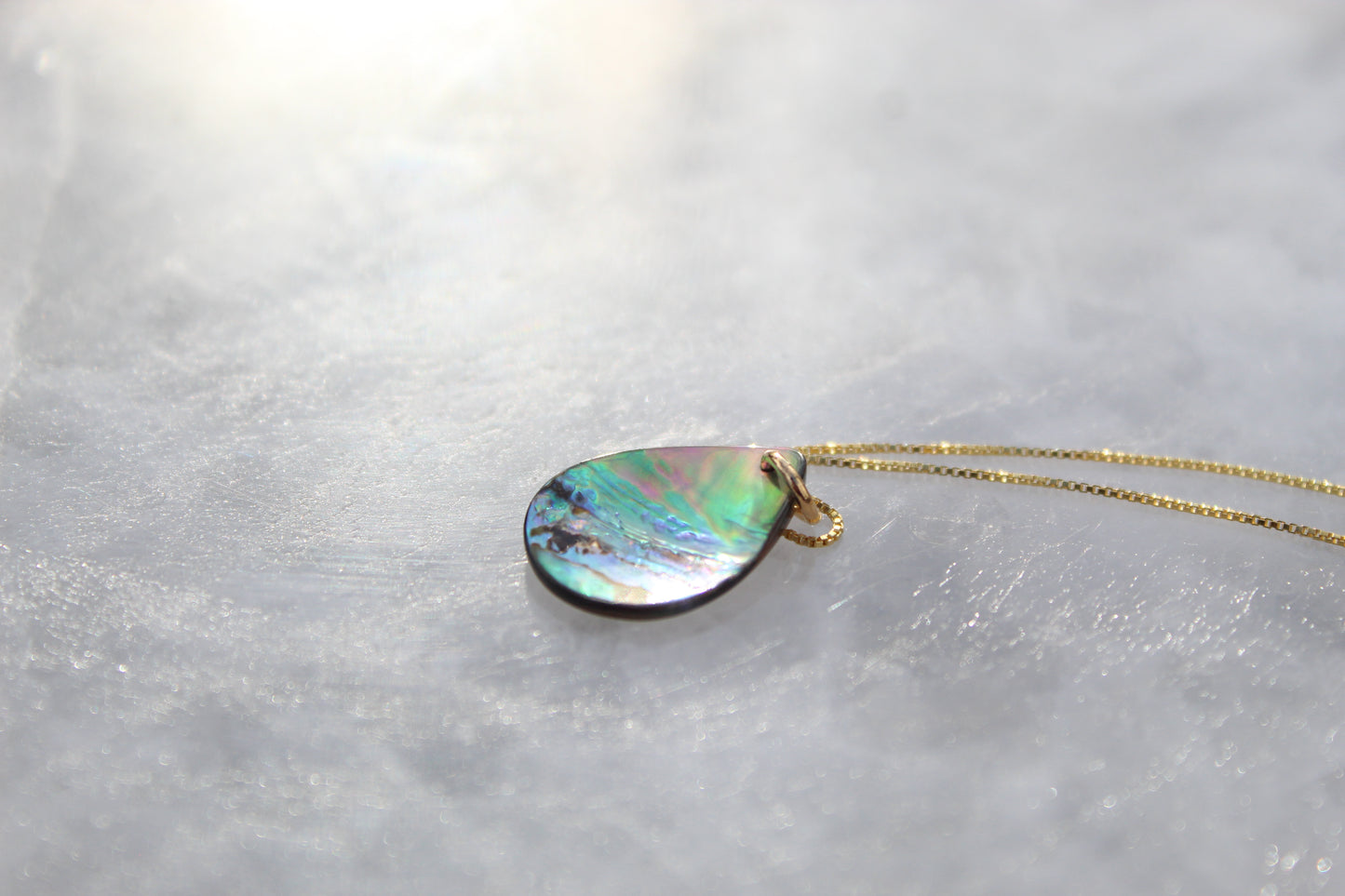 Iridescent abalone necklace on gold-plated sterling silver chain