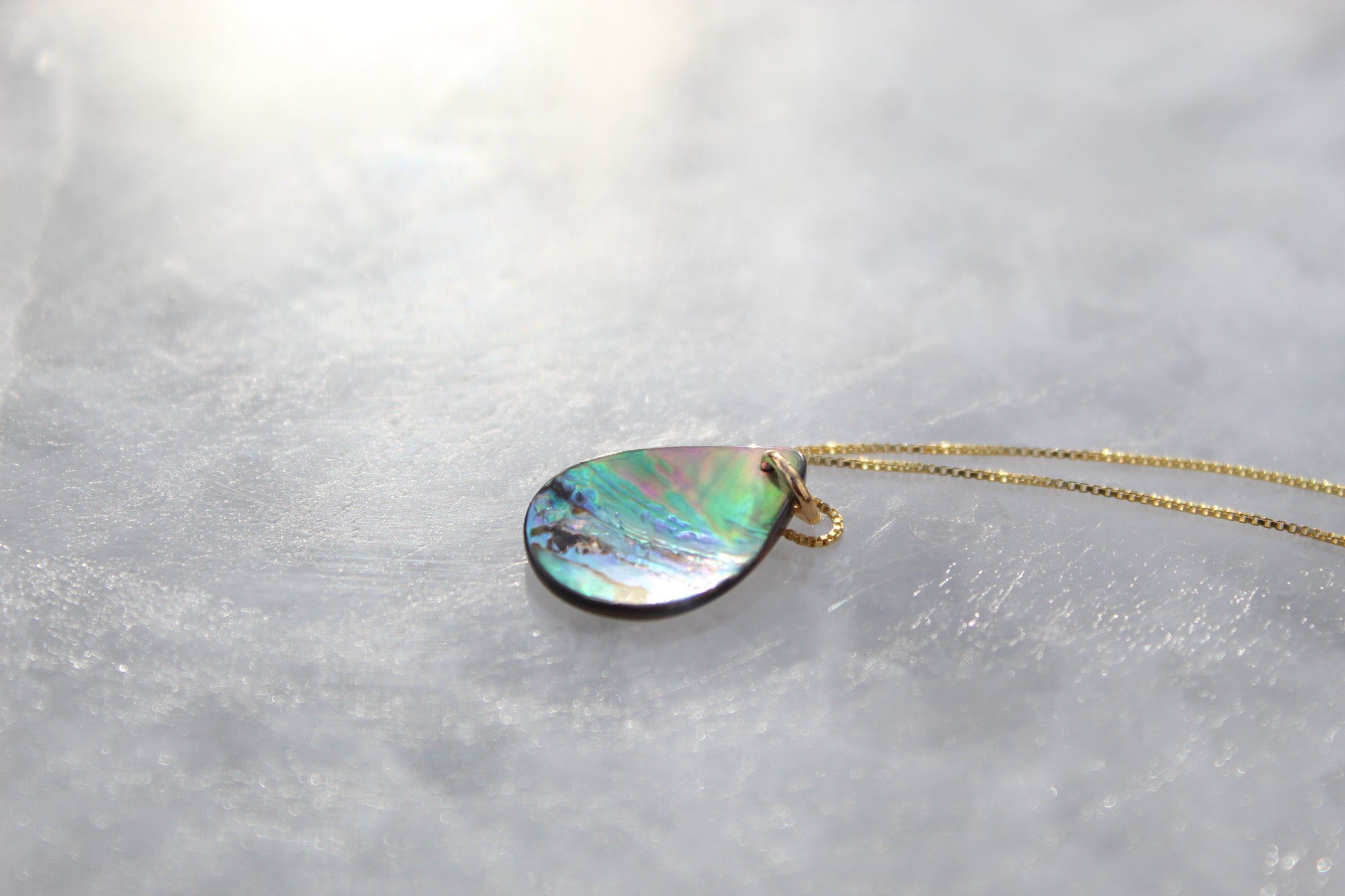 Iridescent abalone necklace on gold-plated sterling silver chain