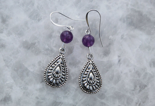 Violet Wayfarer amethyst teardrop sterling silver earrings by Luminous Moon