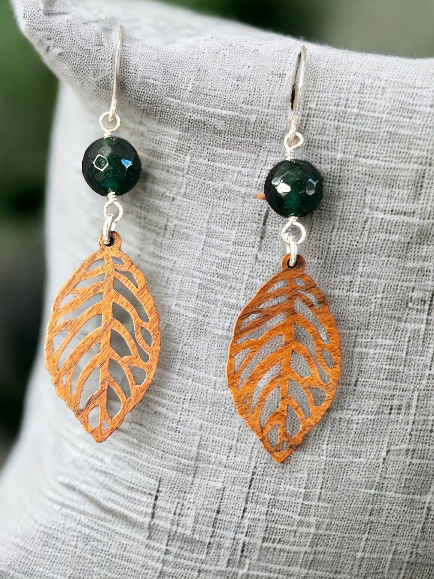 Moss Agate & Natural Walnut Botanical Garden Earrings