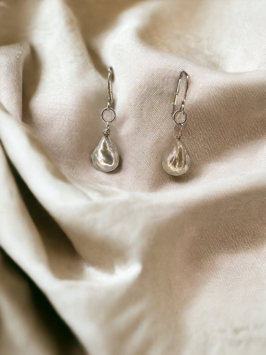 Large Freshwater Pearl & Sterling Silver Earrings